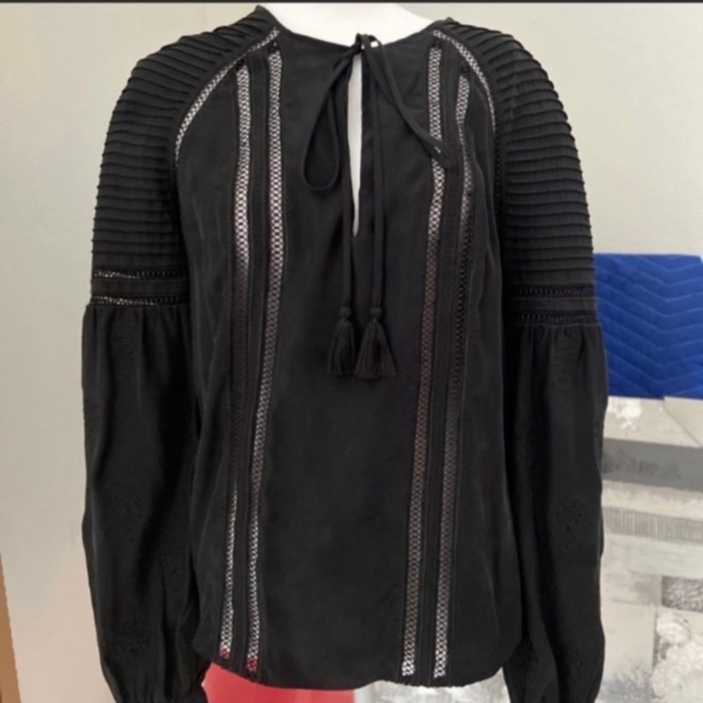 Veronica Beard Peasant Style Black Blouse